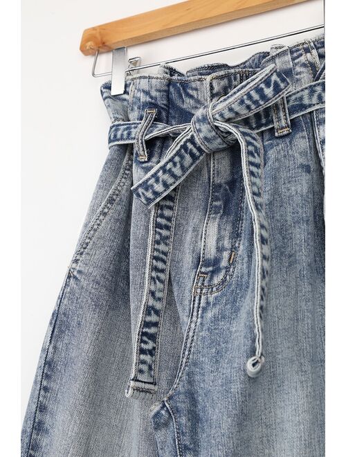 Lulus Tobi Medium Wash High-Waisted Paperbag Jeans