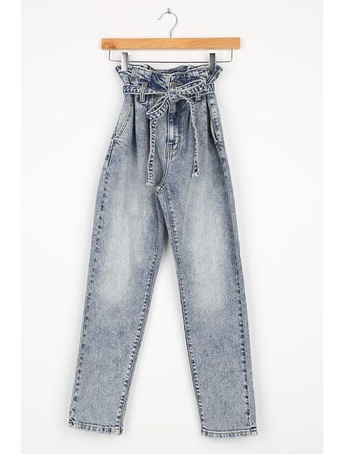 Lulus Tobi Medium Wash High-Waisted Paperbag Jeans