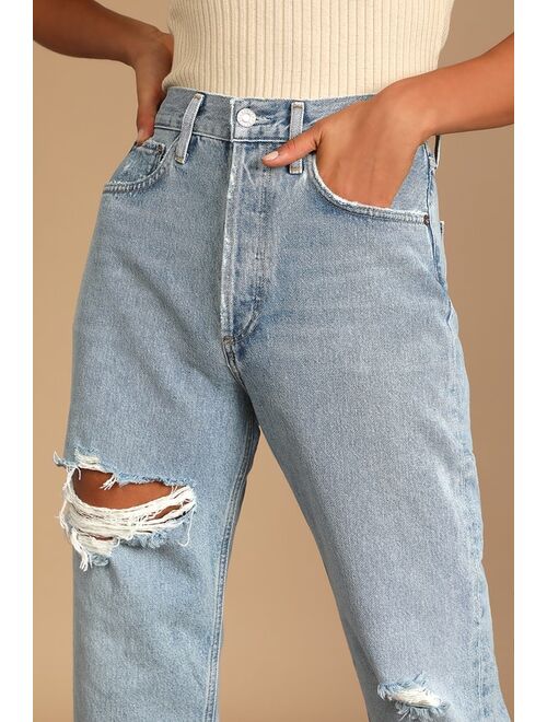 AGOLDE 90s Crop Light Wash Distressed Denim Straight Jeans