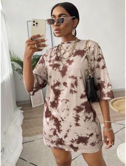 Drop Shoulder Tie Dye Tee Dress