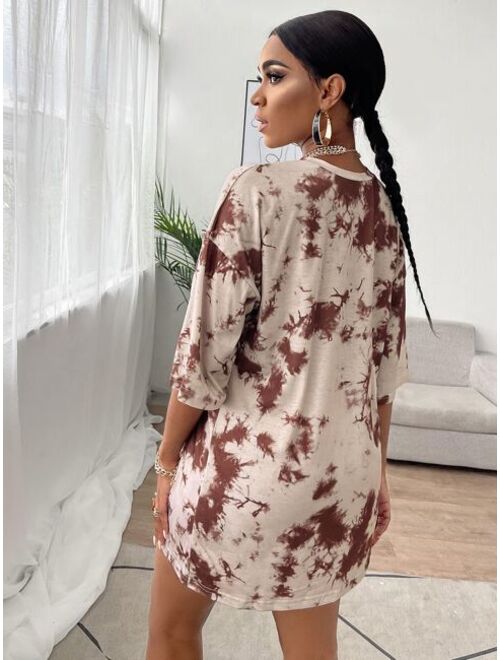 Shein Drop Shoulder Tie Dye Tee Dress