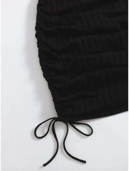 SHEIN Drawstring Side Rib-knit Bodycon Dress