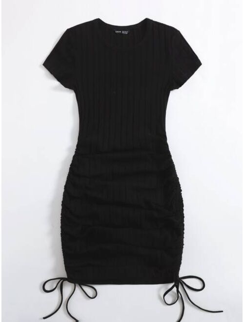 SHEIN Drawstring Side Rib-knit Bodycon Dress