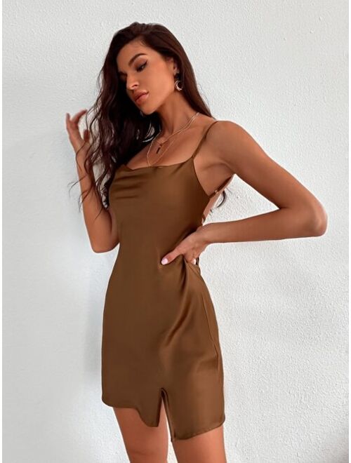 Shein Solid Tie Backless Cami Dress