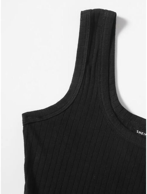 SHEIN Rib-knit Solid Bodycon Dress