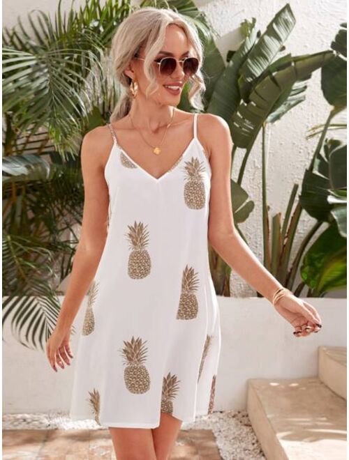 SHEIN Double V-neck Pineapple Print Cami Dress