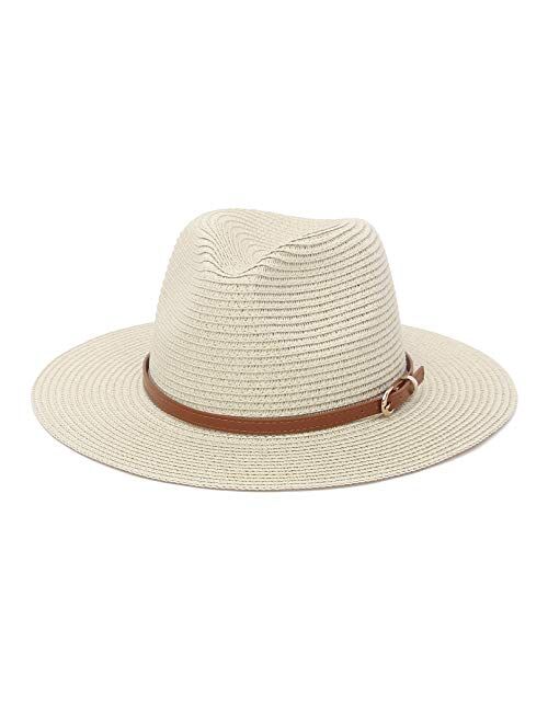Straw Sun Hats for Women Men Panama Fedora Summer Wide Brim Beach Hat Packable