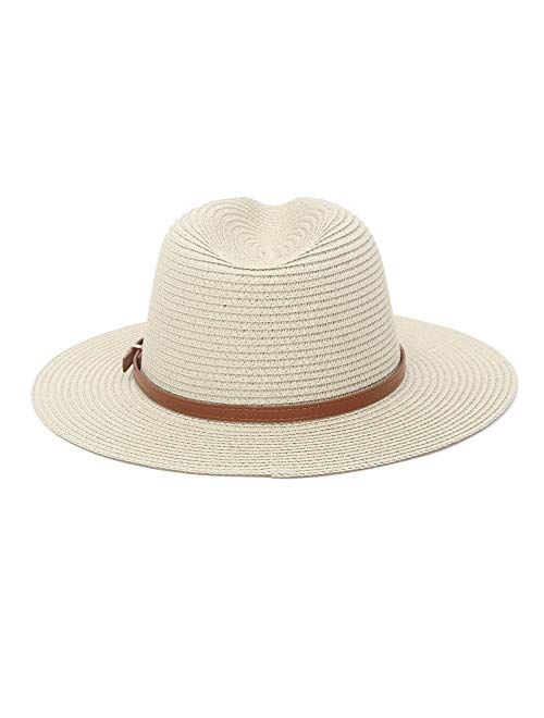 Straw Sun Hats for Women Men Panama Fedora Summer Wide Brim Beach Hat Packable