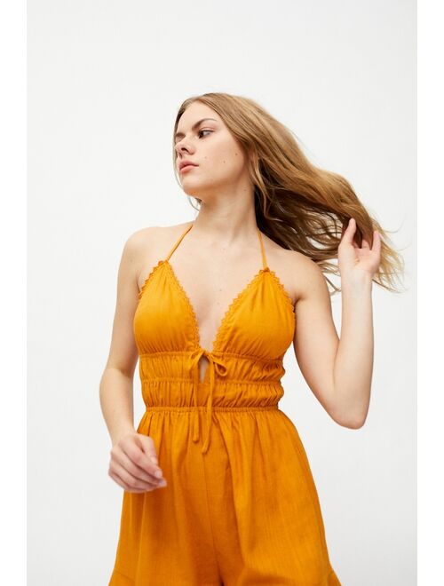 Urban Outfitters UO Jessie Plunging Halter Romper
