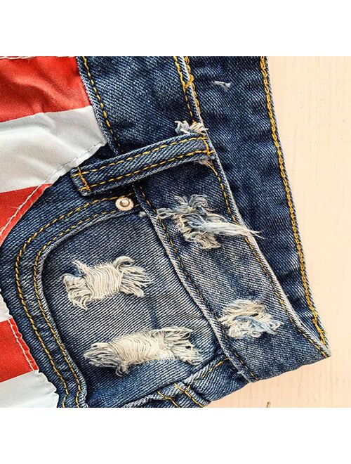 MIVAMIYA American Flag 4th of July Women High Waisted Distressed Jean Shorts Ripped Short Jeans Frayed Raw Hem Hot Pants