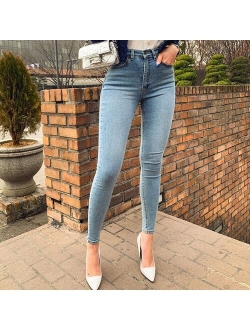 Women's Jeans High Waist Stretch Skinny Denim Pants 2021 Autumn Winter Blue Retro Washed Elastic Slim Pencil