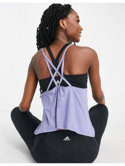 Yoga top with back strap detail in dusty blue