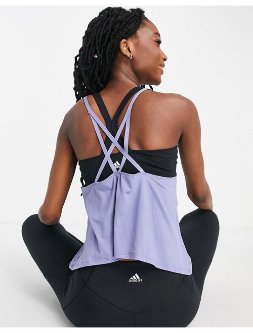 Adidas Yoga top with back strap detail in dusty blue