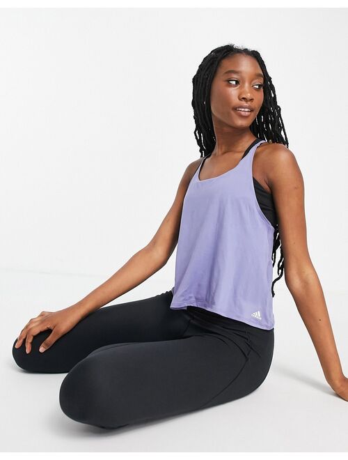Adidas Yoga top with back strap detail in dusty blue