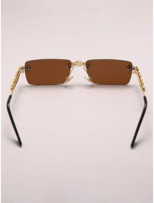 Shein Rhinestone Decor Square Rimless Sunglasses