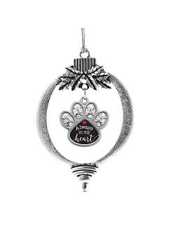 Inspired Silver - Always in My Heart Charm Ornament - Silver Pave Paw Charm Holiday Ornaments with Cubic Zirconia Jewelry