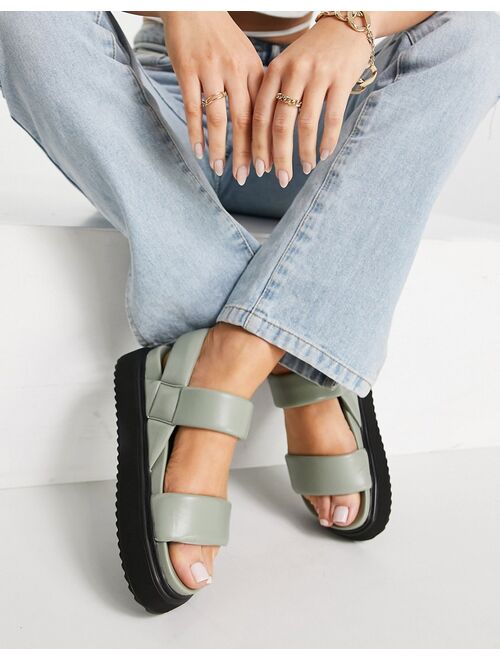ASOS DESIGN Fetch chunky padded sandals in sage green