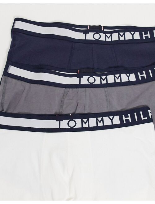 Tommy Hilfiger 3 pack trunks in white/black/gray with logo waistband