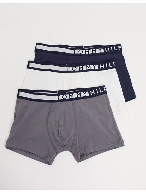 Tommy Hilfiger 3 pack trunks in white/black/gray with logo waistband