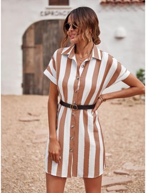 Shein Two Tone Striped Button Front Shirt Dress Without Belt