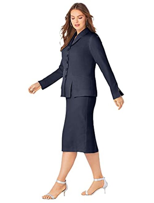 Roamans Women's Plus Size Two-Piece Skirt Suit with Shawl-Collar Jacket