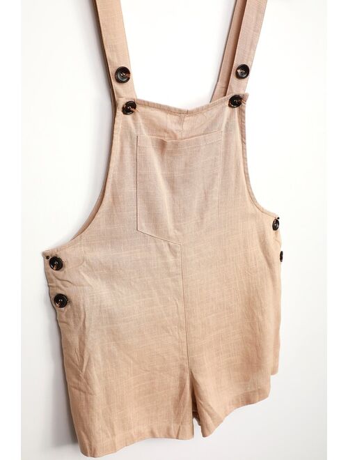 Lulus Up with the Sun Beige Short Overalls