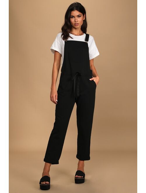 Lulus Always On Point Black Drawstring Cuffed Overalls
