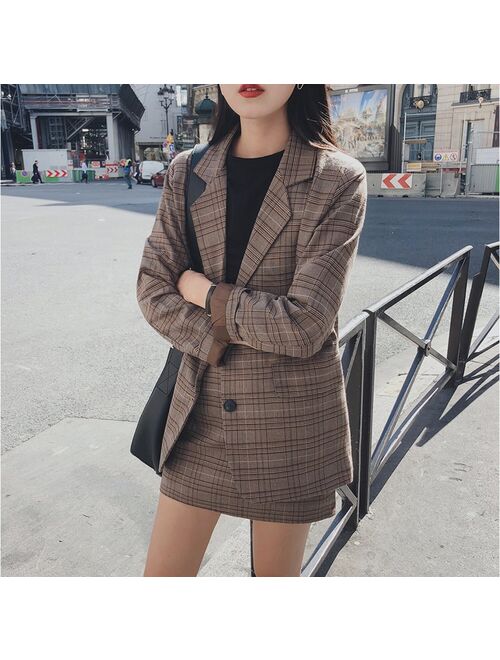 Mozuleva 2020 Retro Plaid Blazer Set Single-breasted Jacket & Pencil Skirt 2 Pieces Skirt Suit Female Office Ladies Blazer Suit