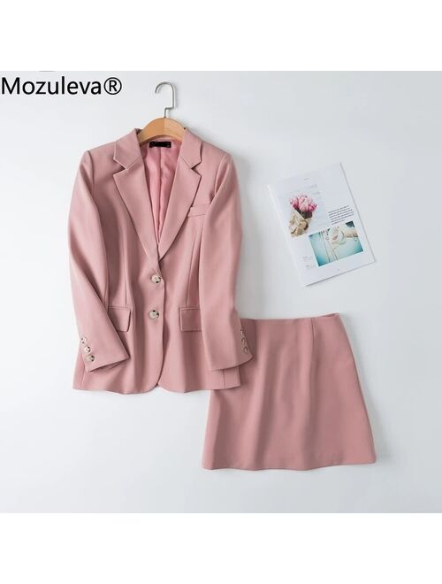 Mozuleva 2021 Spring Ladies Skirt Suits Women Single-breasted Jacket & Pencil Skirt Suits Business 2 Pieces Sets Office Uniform
