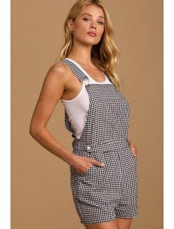 Sunny Afternoons Black Gingham Short Overalls