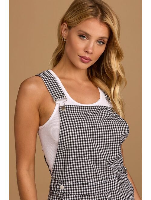 Lulus Sunny Afternoons Black Gingham Short Overalls