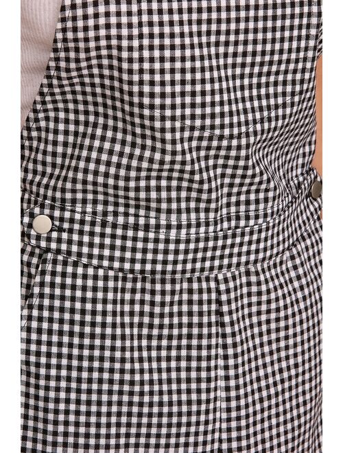 Lulus Sunny Afternoons Black Gingham Short Overalls