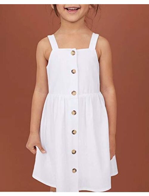 Arshiner Girl's Summer Sundress Spaghetti Strap Button Down Midi Dress with Pockets