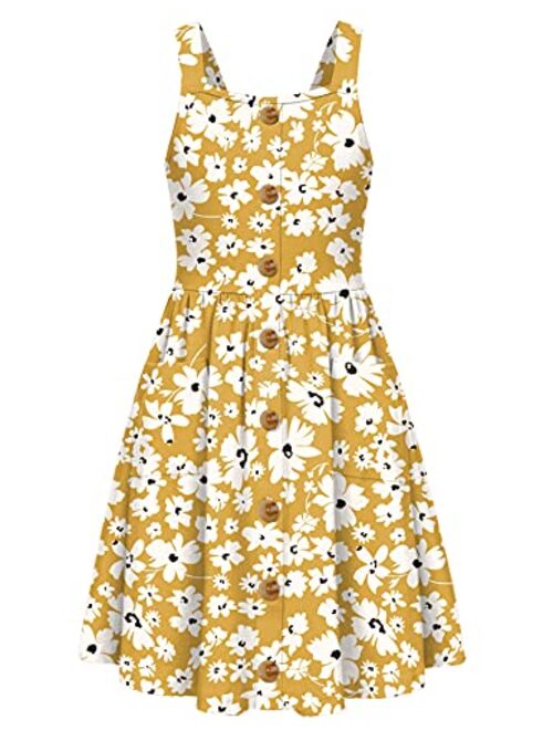 Arshiner Girl's Summer Sundress Spaghetti Strap Button Down Midi Dress with Pockets
