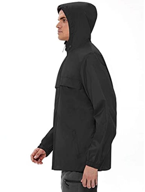 GEEK LIGHTING Men's Waterproof Hooded Rain Jacket, Lightweight Packable Raincoat for Outdoor, Camping, Travel