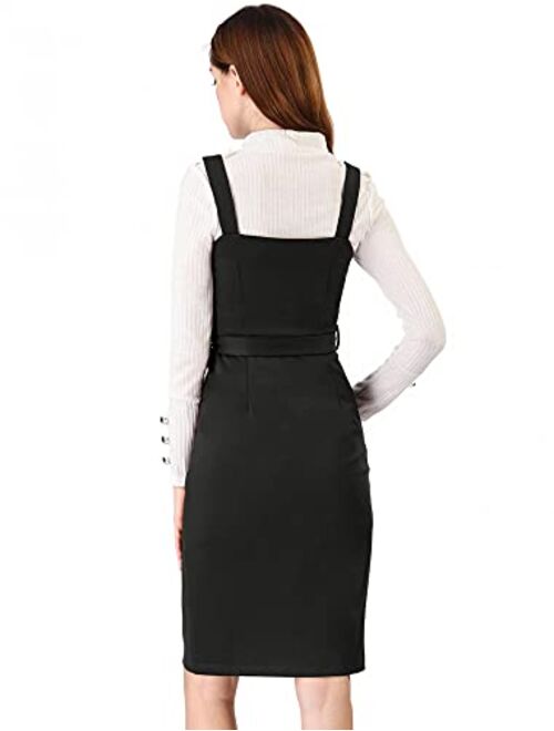 Allegra K Women's Pinafore Button Decor Strap Sheath Stretchy Jumper Suspender Overall Dress