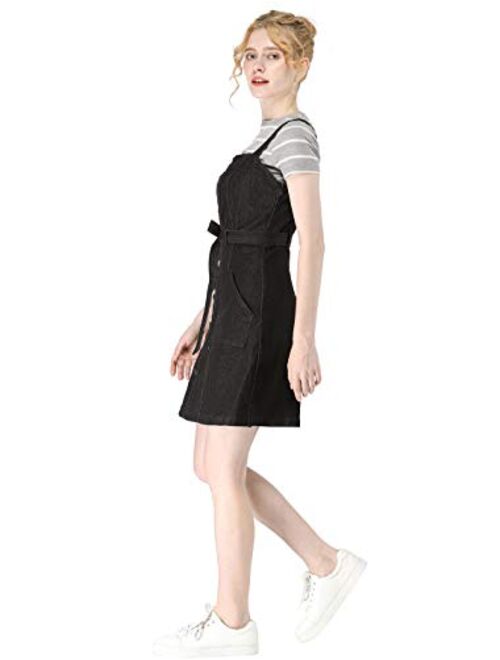 Allegra K Women's Classic Adjustable Strap A-Line Overall Denim Dress