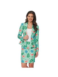 Women's Suitmeister Tropical Flamingo Jacket & Skirt Suit Set
