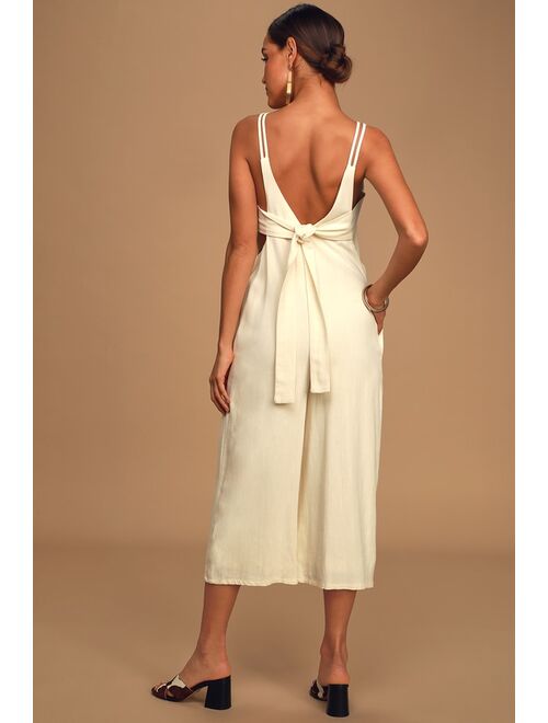 Lulus Rest and Relaxation Beige Culotte Jumpsuit