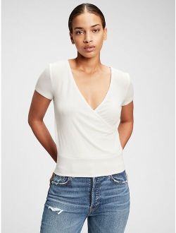 Wrap-Front Short Sleeve Cropped T-Shirt