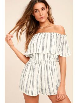 See Ya There White Print Off-the-Shoulder Romper