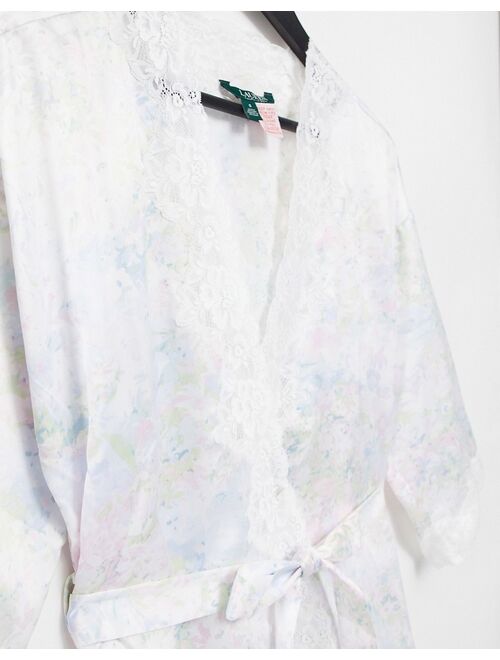 Polo Ralph Lauren Lauren by Ralph Lauren short satin kimono robe in multi floral