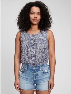 Sleeveless Button-Front Printed Top