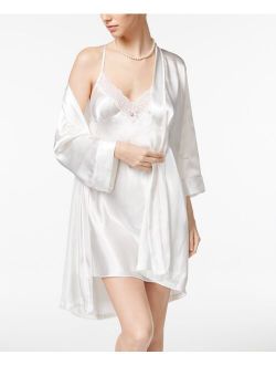 Linea Donatella Mrs. Embroidered Wrap Robe and Chemise Nightgown Set