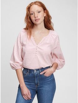 Three-Quarter Sleeve Button-Front Top