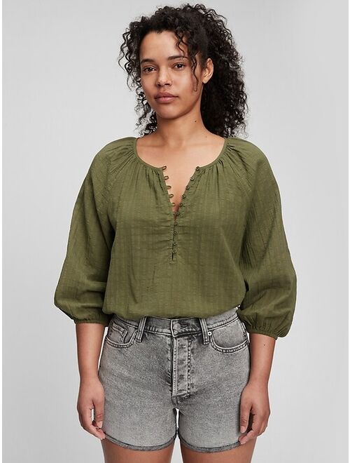 GAP Three-Quarter Sleeve Button-Front Top