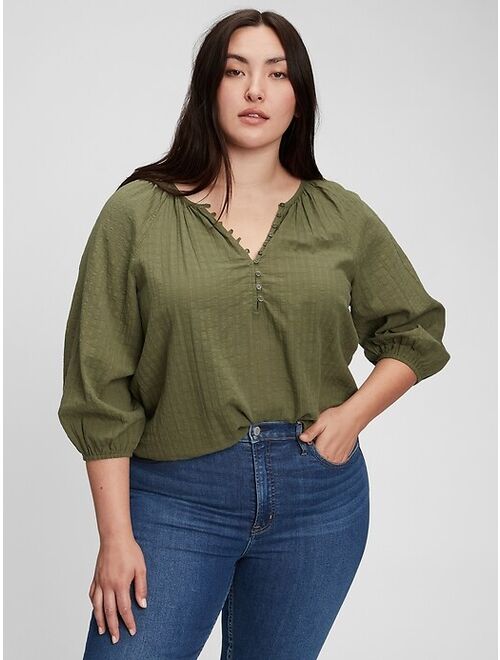 GAP Three-Quarter Sleeve Button-Front Top