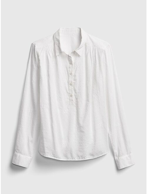 GAP Pleated Popover Long Sleeve Top