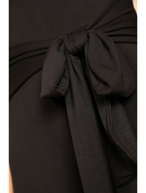 Lulus Sunny Soiree Black One-Shoulder Tie-Front Jumpsuit