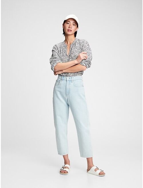 GAP Printed Deep V Neck Shirred Popover Top